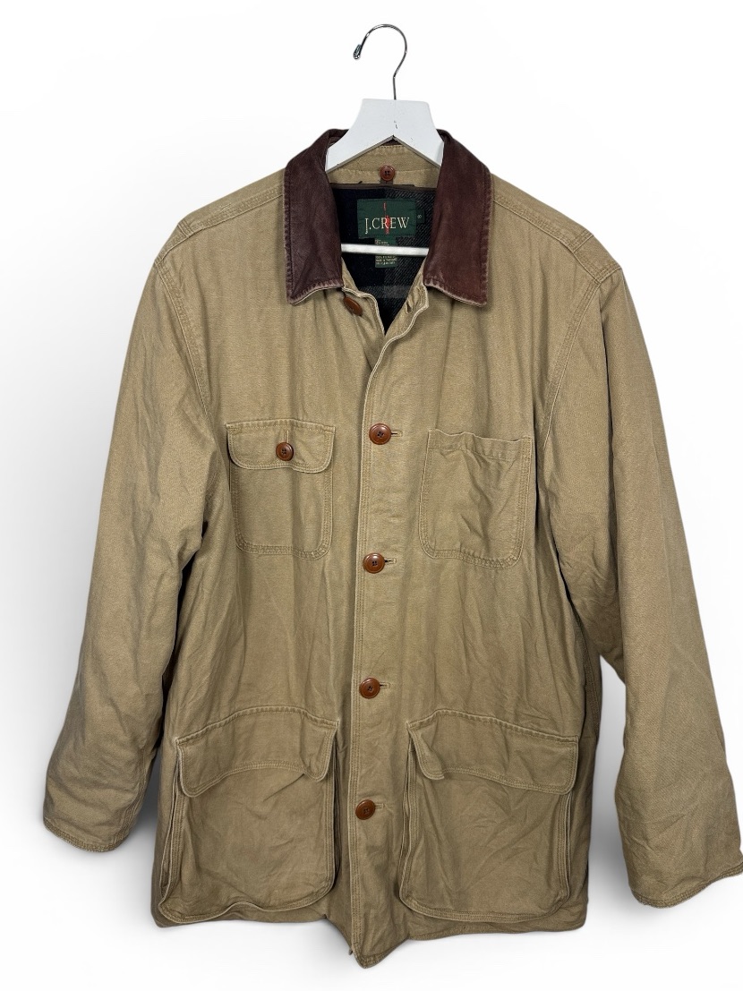 J. Crew Oarsman Coat Mens Beige Canvas Wool Liner Coat Jacket Workwear Sz S